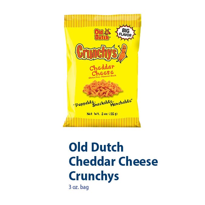 Old Dutch Cheddar Cheese Crunchys, 3 oz. bag.