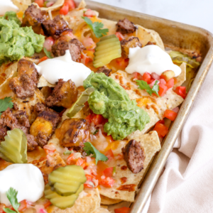 Loaded Sheet Pan Cheeseburger Nachos