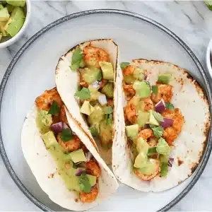 shrimp tacos with guacamole salsa